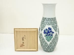 九谷焼　北出星光造　色絵草花文壷（共箱）